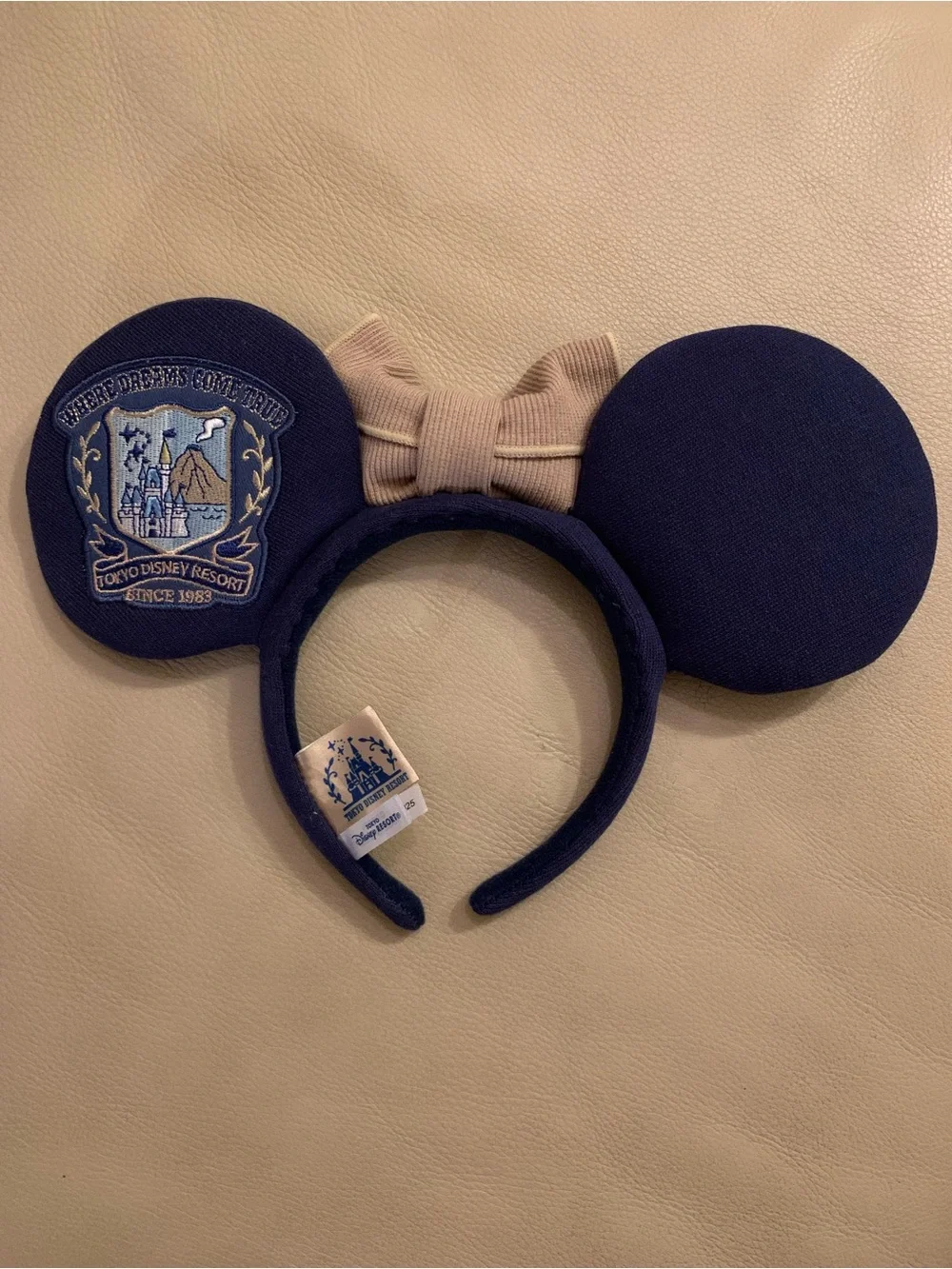 Tokyo Disney Resort Limited Minnie Mouse Headband Blue Beige Bow EUC Japan